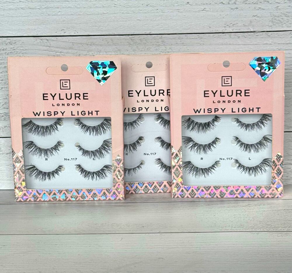 Eylure Wispy Light No.117 Strip Lashes Wispy Long Black Reusable Cruelty-Free x3